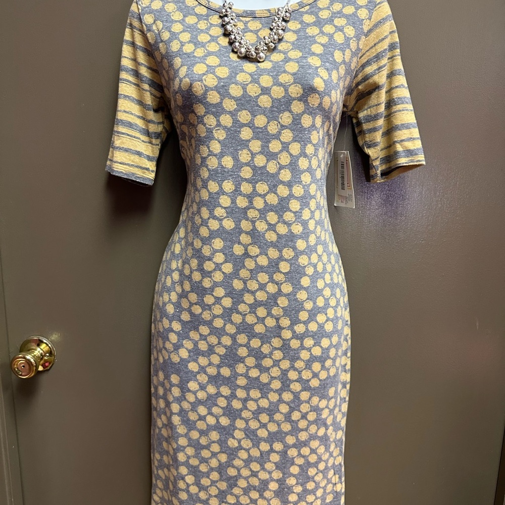 LuLaRoe Gray and Cream Polka Dot Midi Dress
